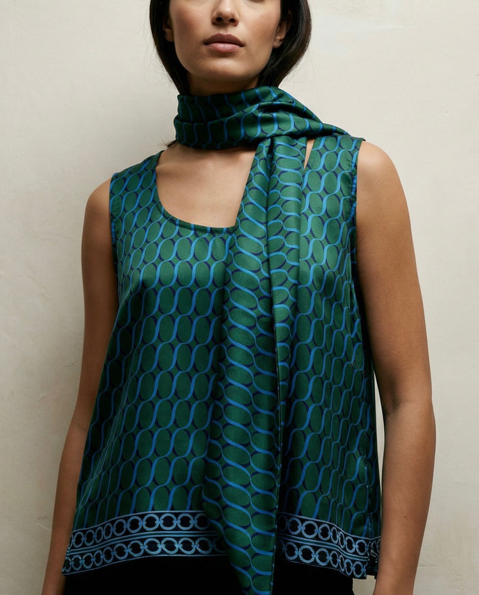 “Cadena” Green Pattern /Removable Collar Top