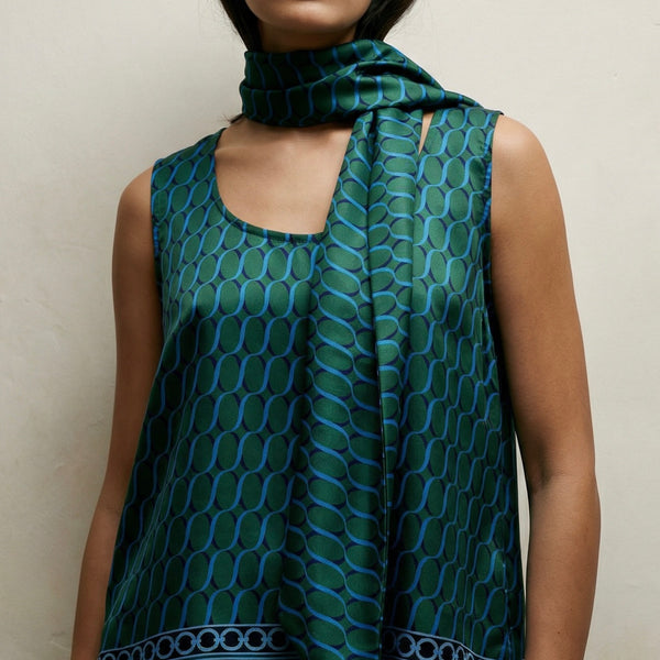 “Cadena” Green Pattern /Removable Collar Top