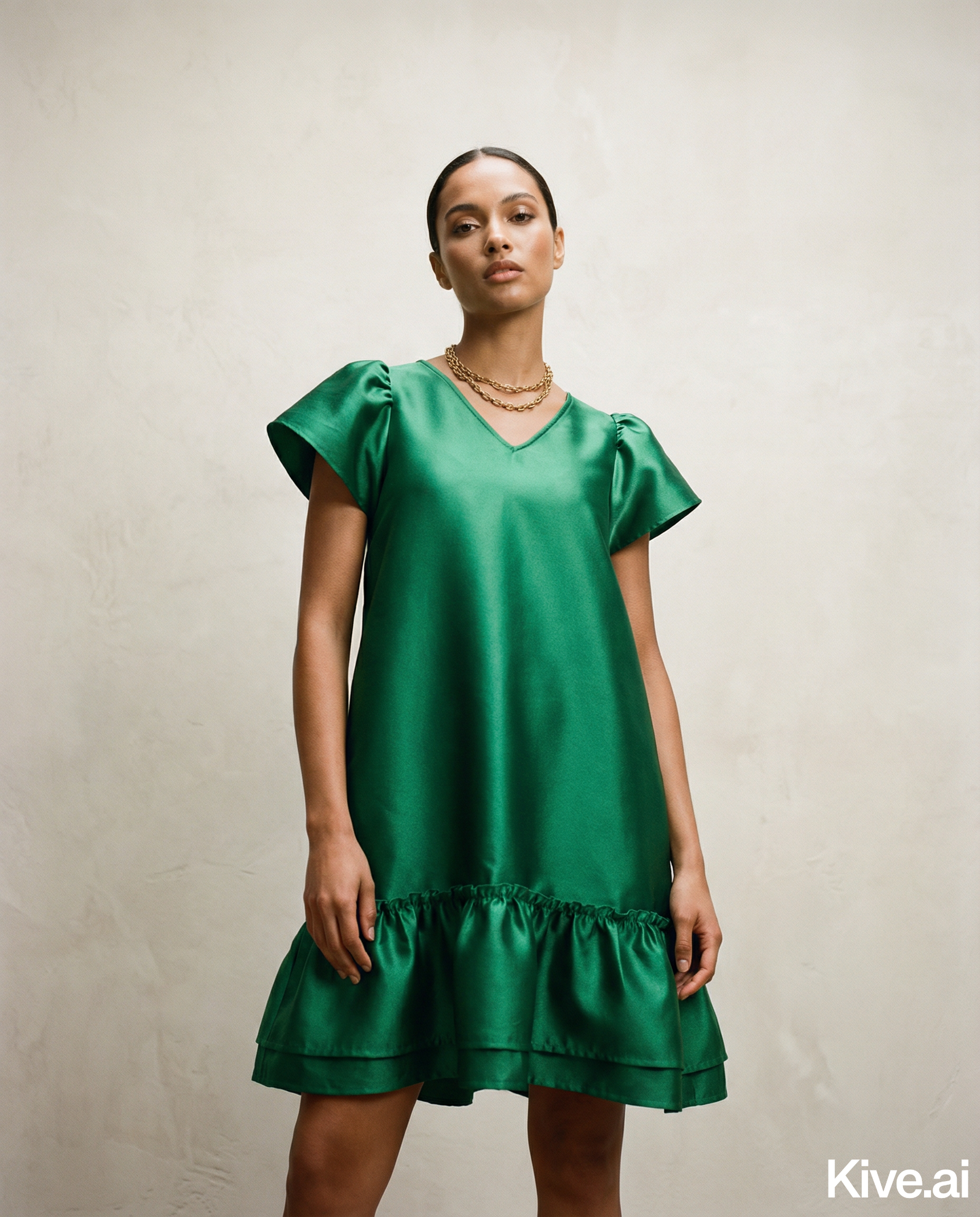 “Sofie” Emerald Green Organza Mini Dress