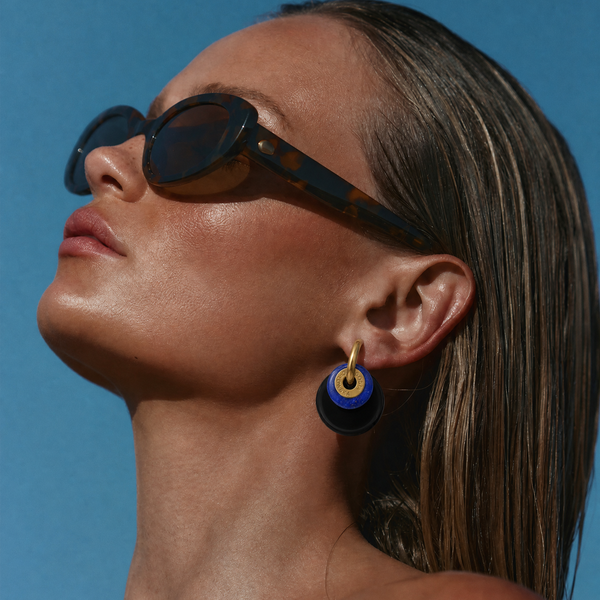 “CIAMBELLA” 2 STONES ONYX AND LAPIS LAZULI EARRINGS