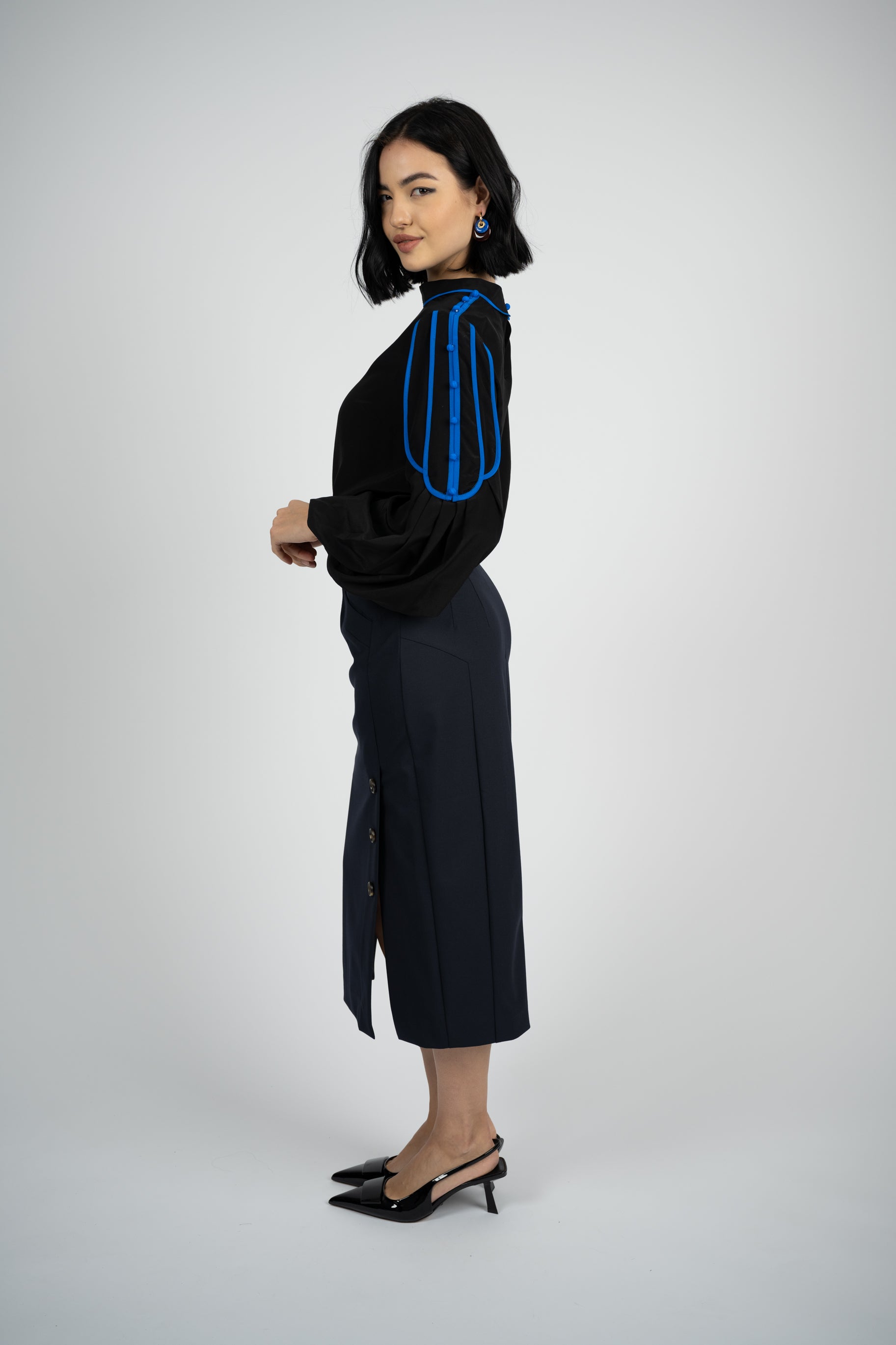 “Bianka”  Button Skirt - Black