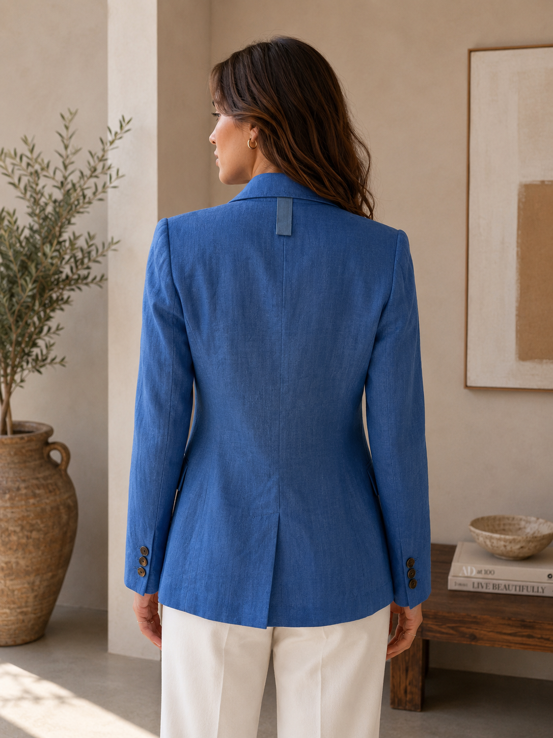 “Cassidy” Blue Linen Blazer
