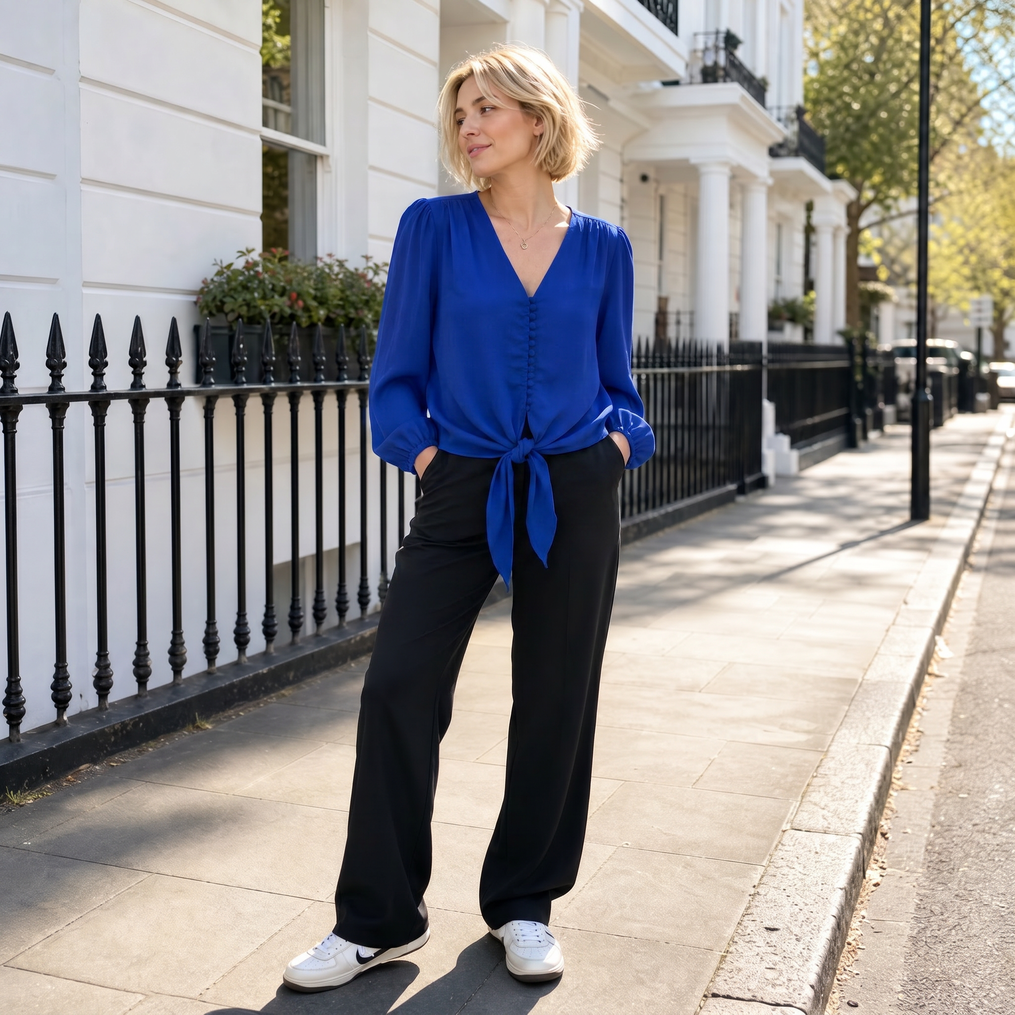 CARMEN ELECTRIC BLUE LINEN BLOUSE