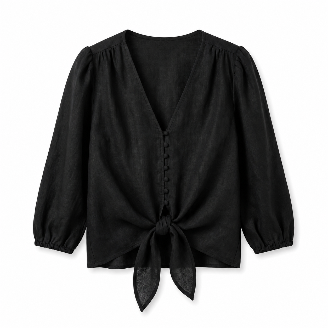 CARMEN BLACK LINEN BLOUSE