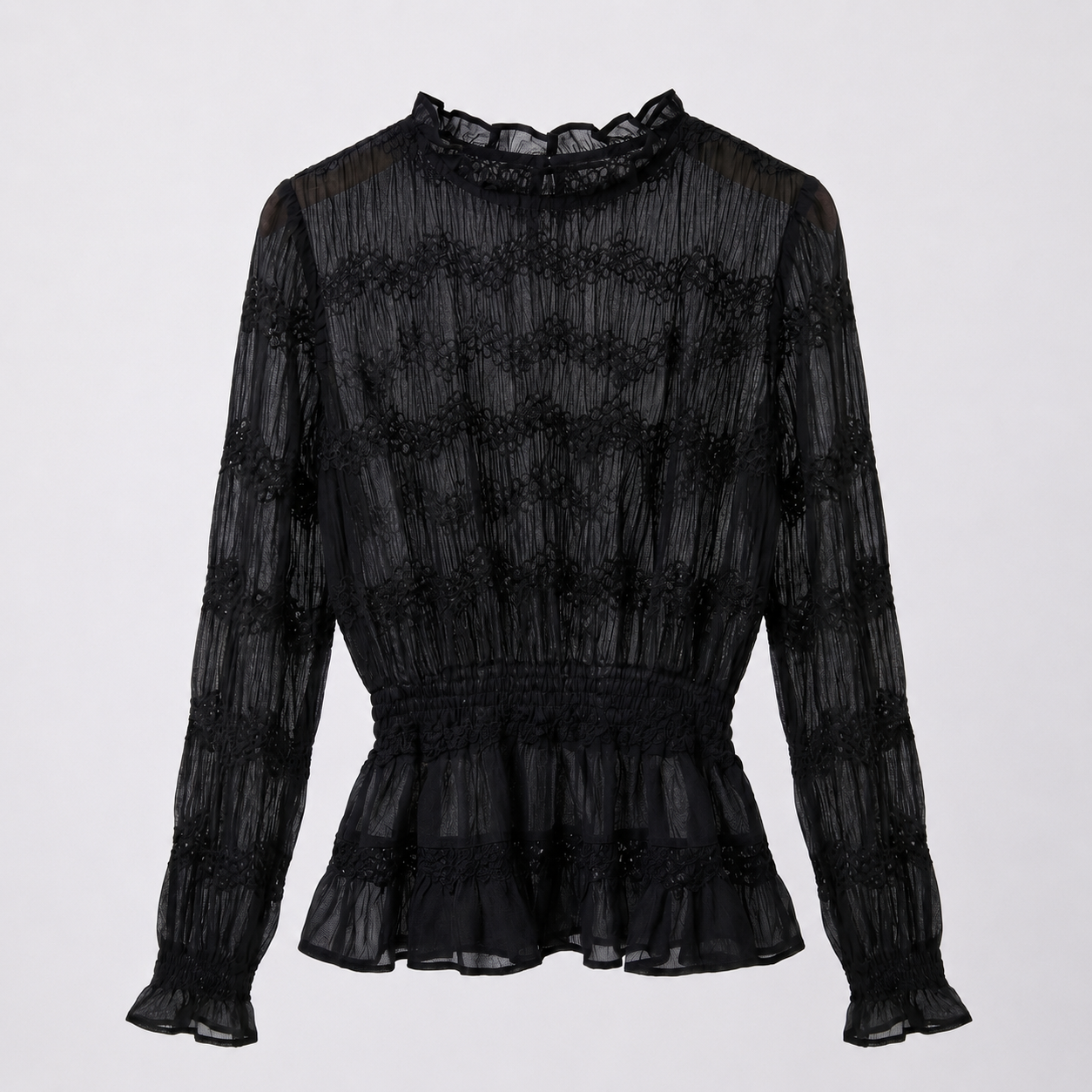 "Onyx black " long sleeve sheer blouse