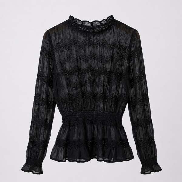 "Onyx black " long sleeve sheer blouse