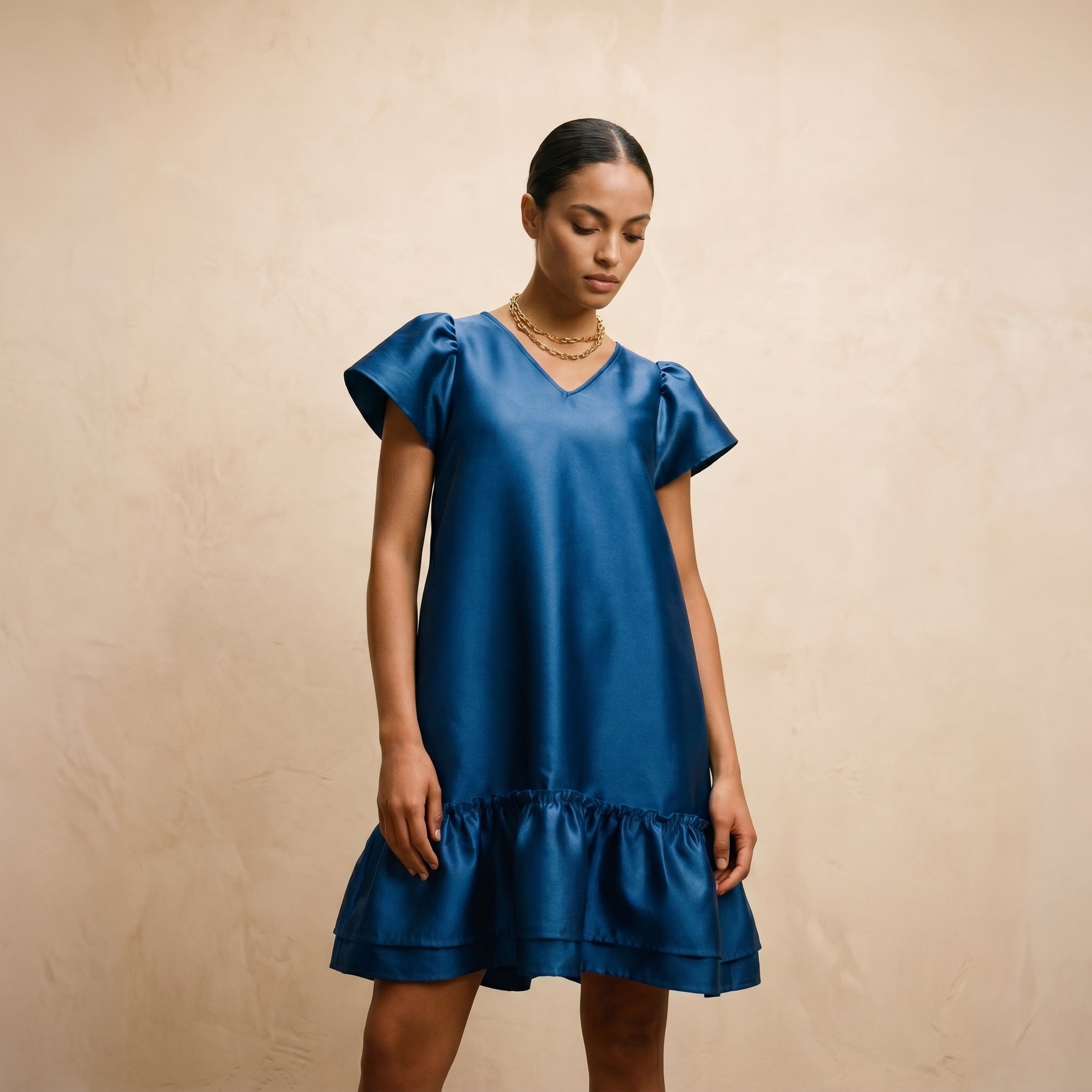 “Sofie” Sapphire Blue Organza Mini Dress