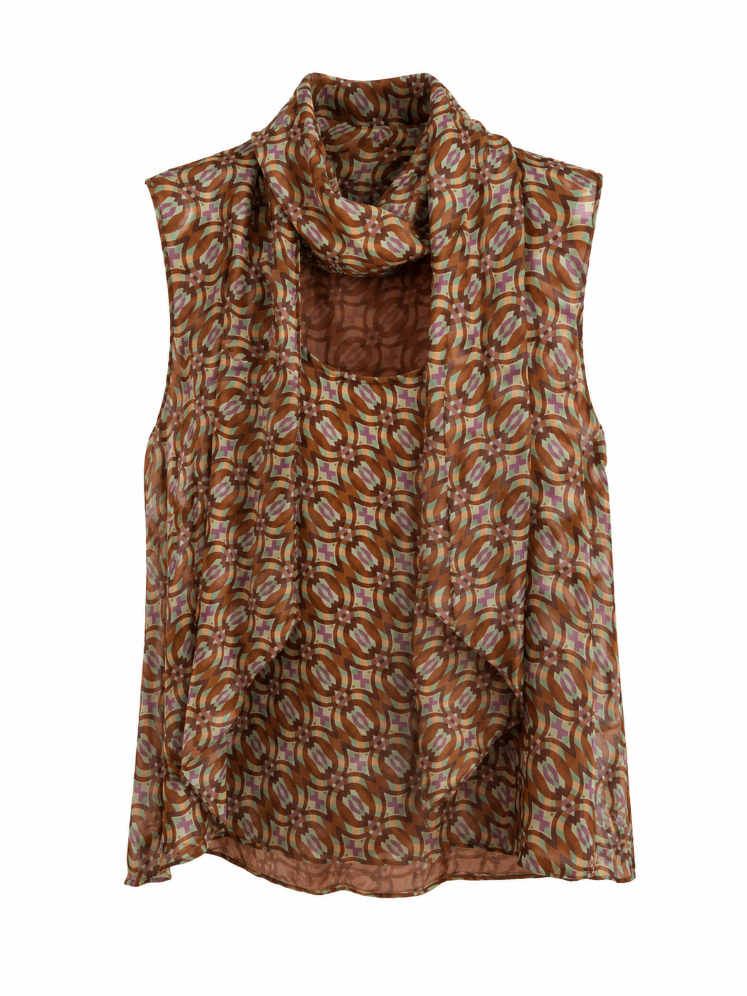“Cadena” brown pattern Removable Collar Top