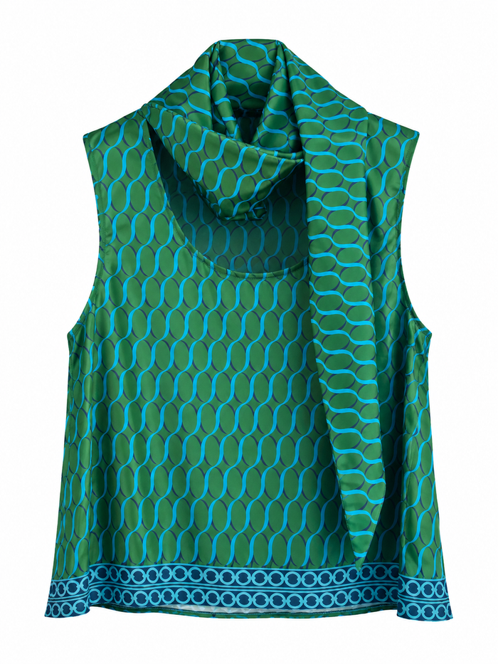 “Cadena” Green Pattern /Removable Collar Top