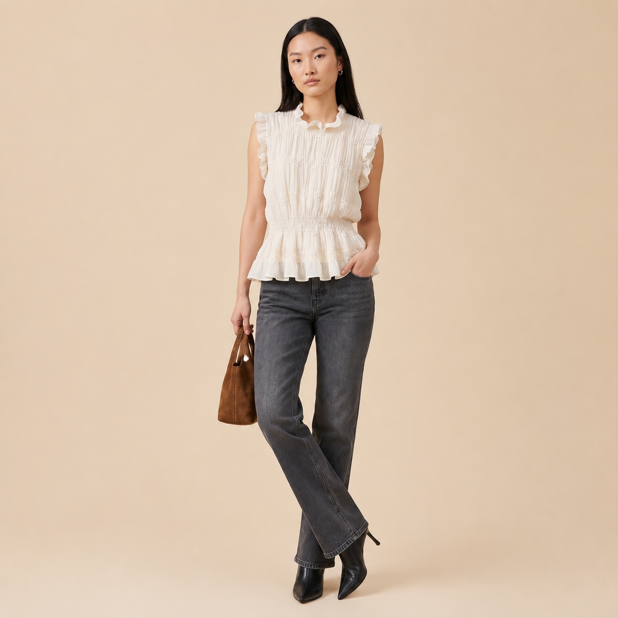 "Onyx Cream " Sheer Blouse