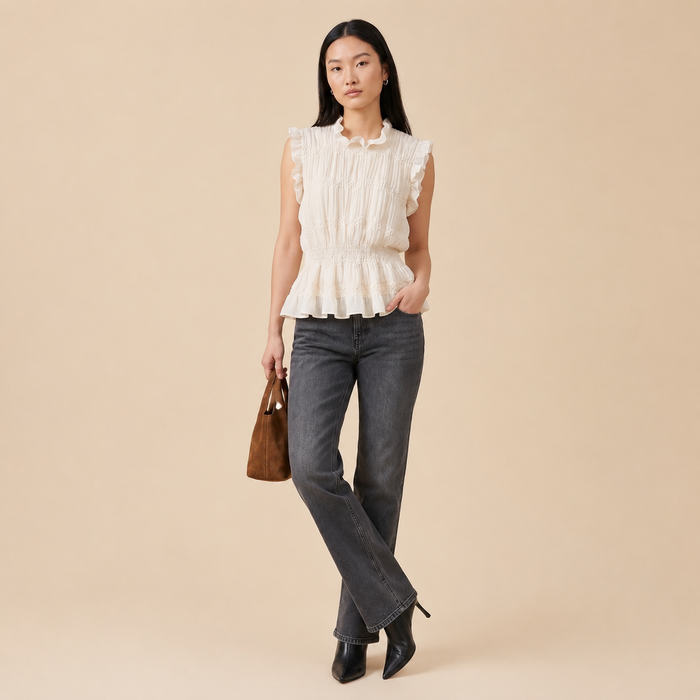 "Onyx Cream " Sheer Blouse