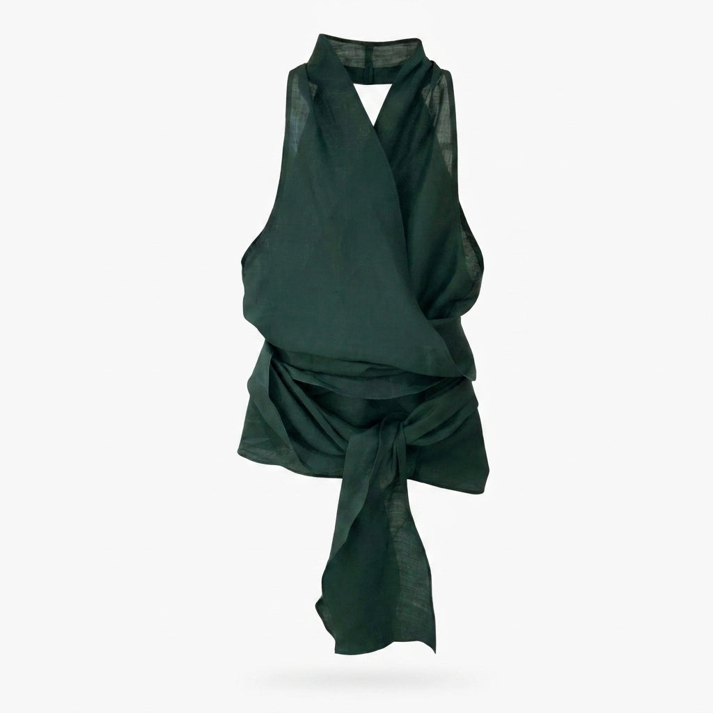 “AMELIA” LONG LINEN WRAP BLOUSE