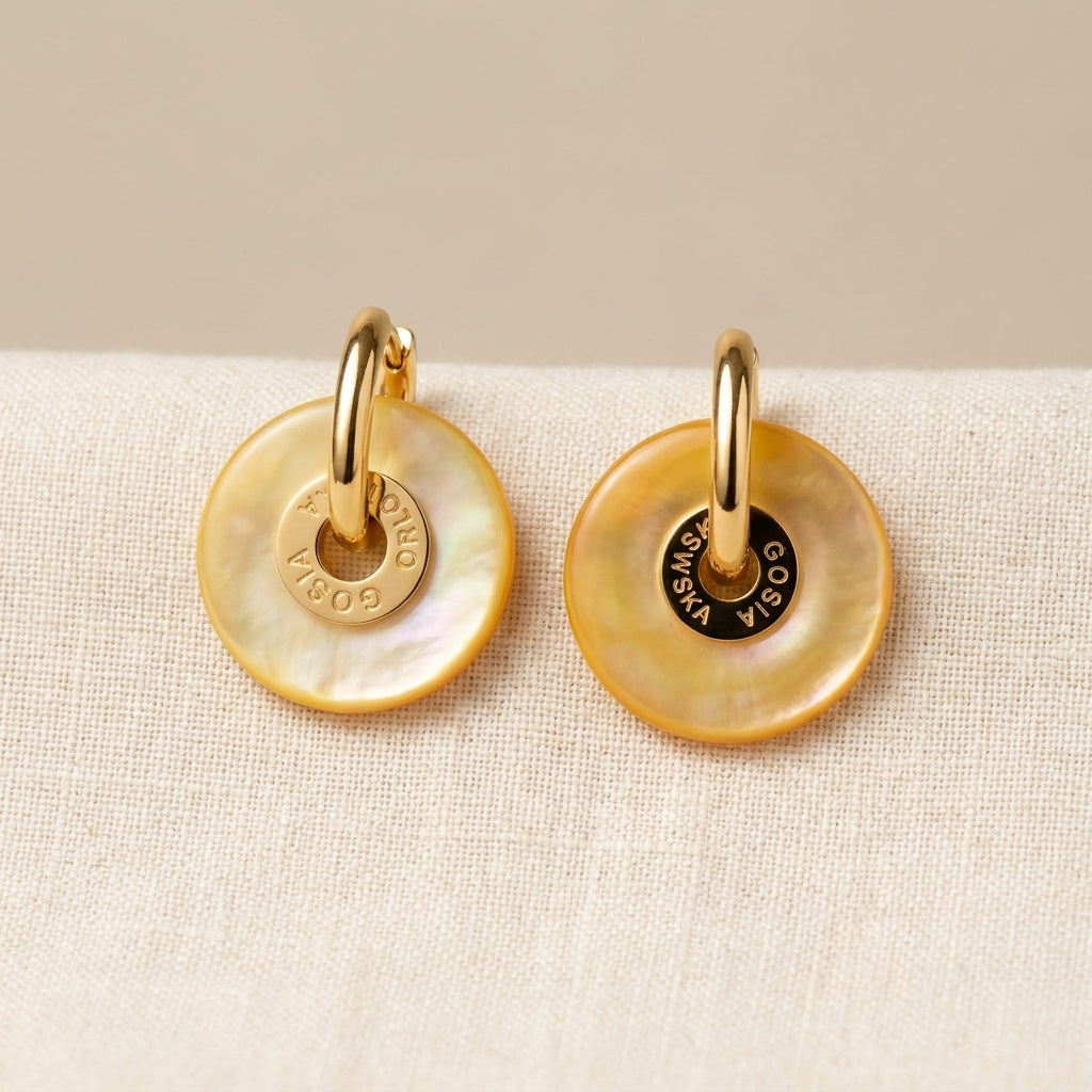 “CIAMBELLA” 2CM Mother of Pearl (YELLOW tone ) EARRINGS