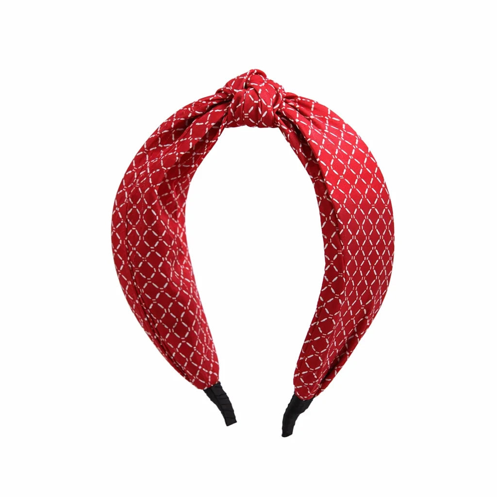 “Ivy” Red Dash-line Knot Style Silk Headband