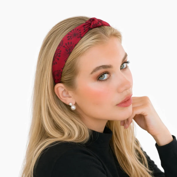 “Adena” Red Dandelion Knot Style Silk Headband