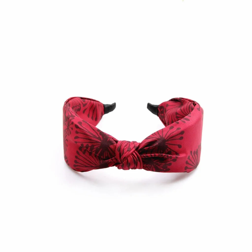 “Adena” Red Dandelion Knot Style Silk Headband