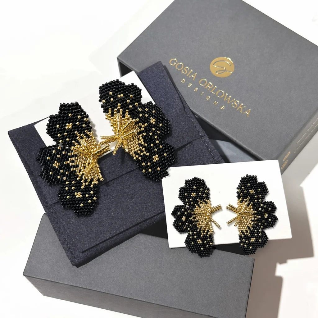 "NOLA" BEADED BLACK BUTTERFLY EARRINGS