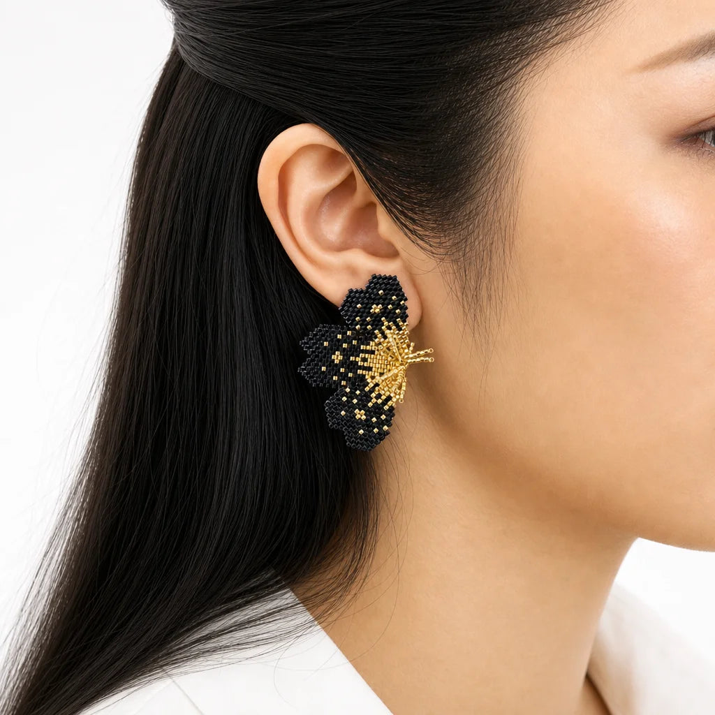 "NOLA" BEADED BLACK BUTTERFLY EARRINGS