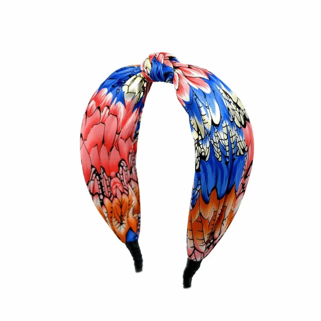 “Dahlia” Colorful Floral Pattern Knotted Style Silk Headband