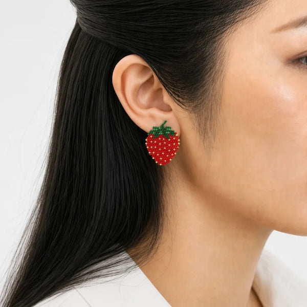 "STRAWBERRY" BEADED FRUIT EARRINGS