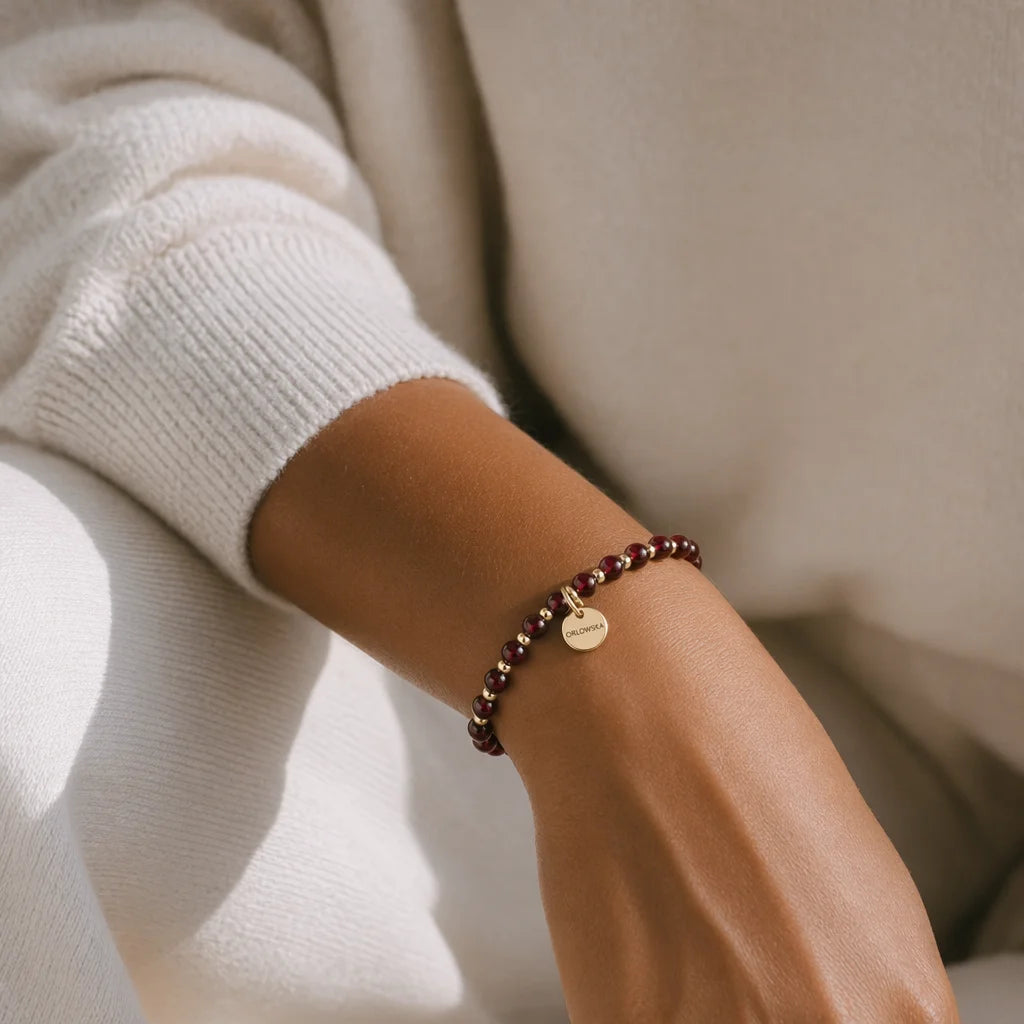 “Gaela” 4mm Garnet Round Beads Bracelet