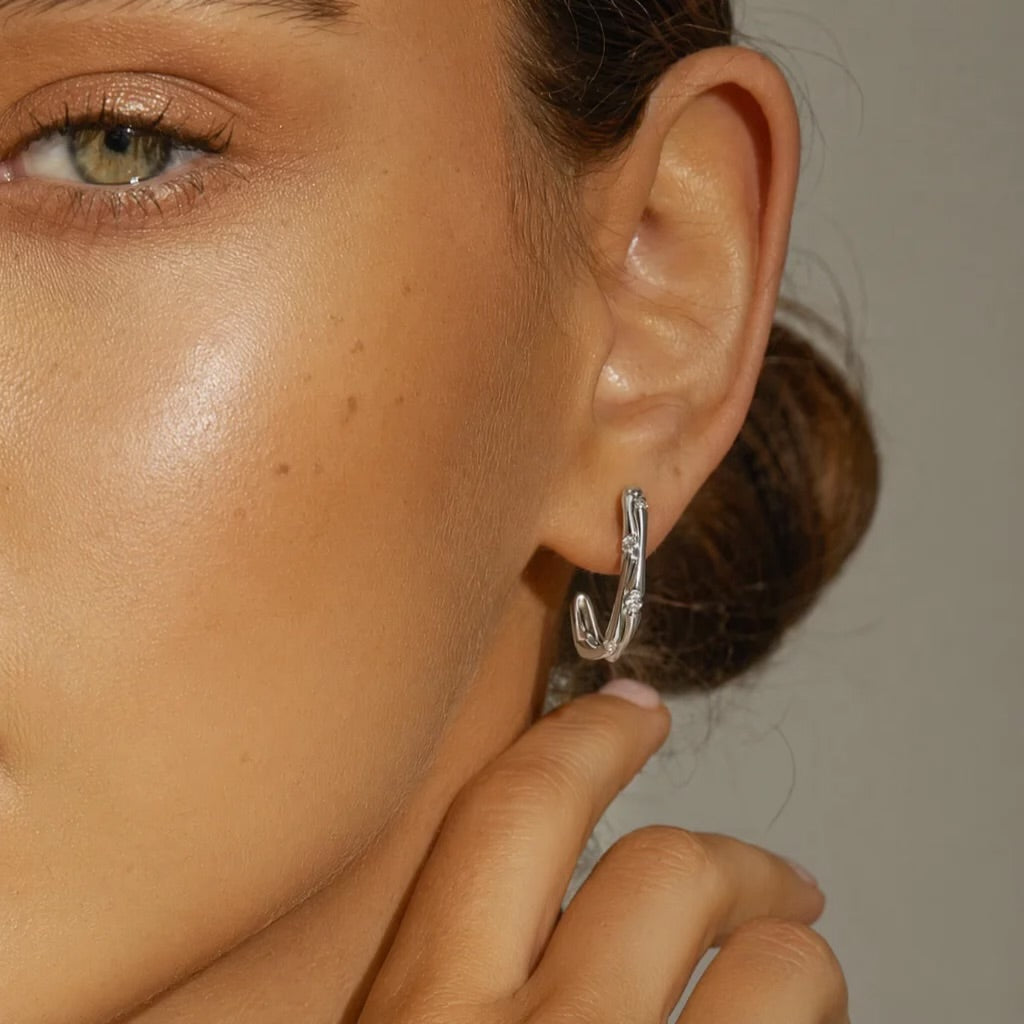 “Bronya” 925s Bamboo & Zirconia Earrings
