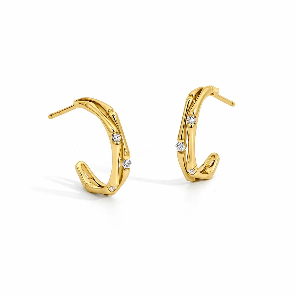 “Bronya” 925s Bamboo & Zirconia Earrings
