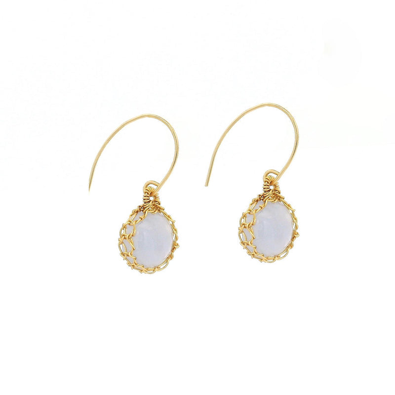 "Nati" Blue Lace Agate Rounded Net Earrings