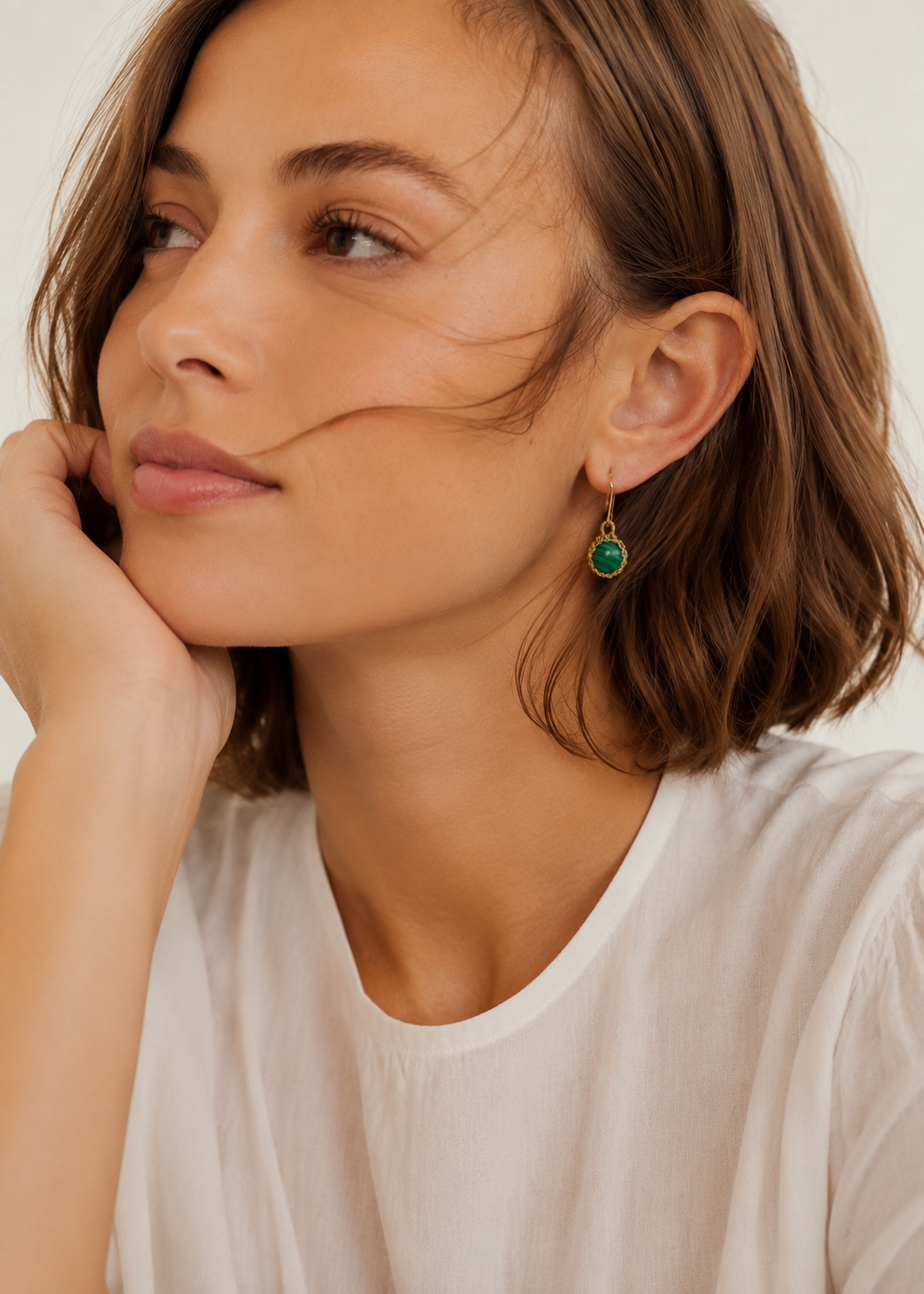 "NATI"  MALACHITE NET ROUND EARRINGS
