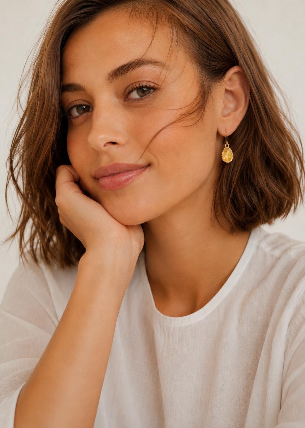 "NATI" CITRINE NET OVAL DROP EARRINGS