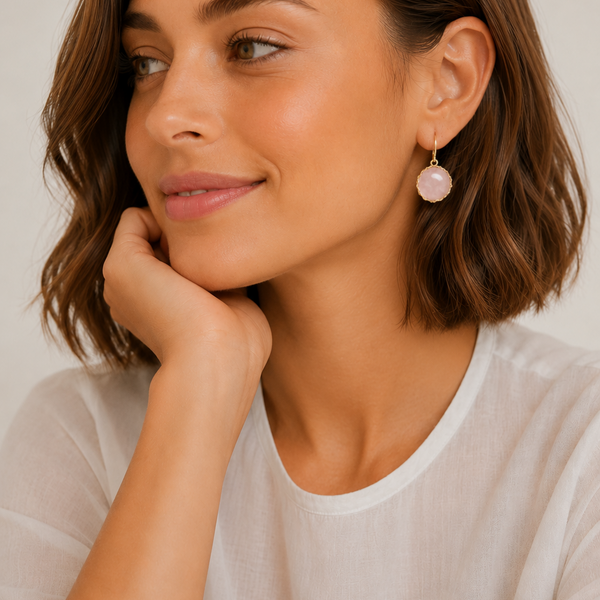 "NATI" ROSE QUARTZ NET ROUND EARRINGS