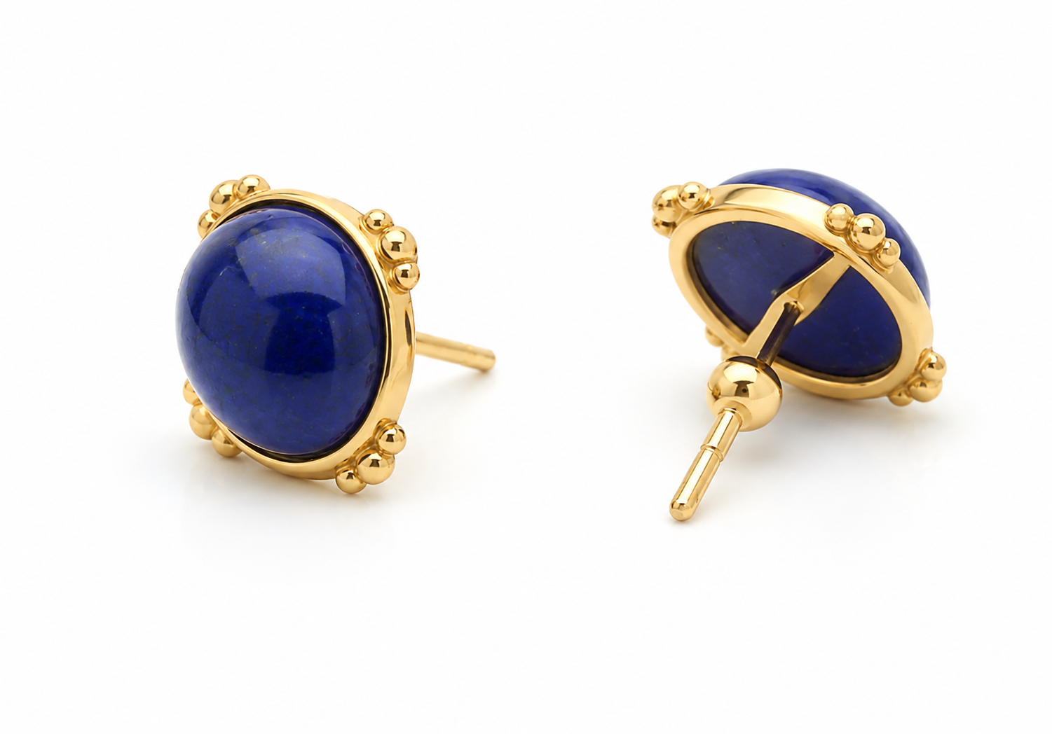 9K GOLD ROUND LAPIS LAZULI EARRINGS