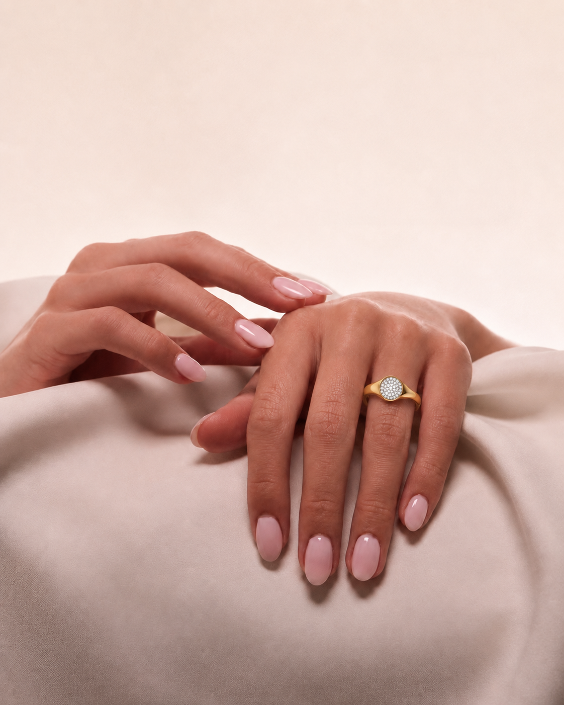 "Bella” Illuminated Full Moon Zirconia Signet Ring (Gold)