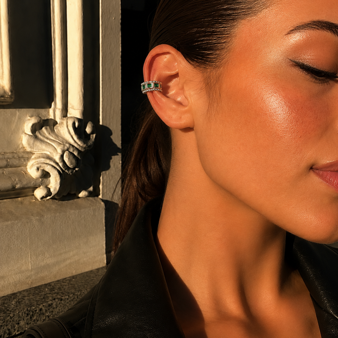 “Solenne” 925 Sterling Silver Emerald Ear Cuff