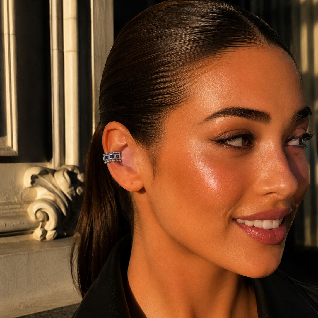 “Solenne” 925 Sterling Silver Sapphire Ear Cuff