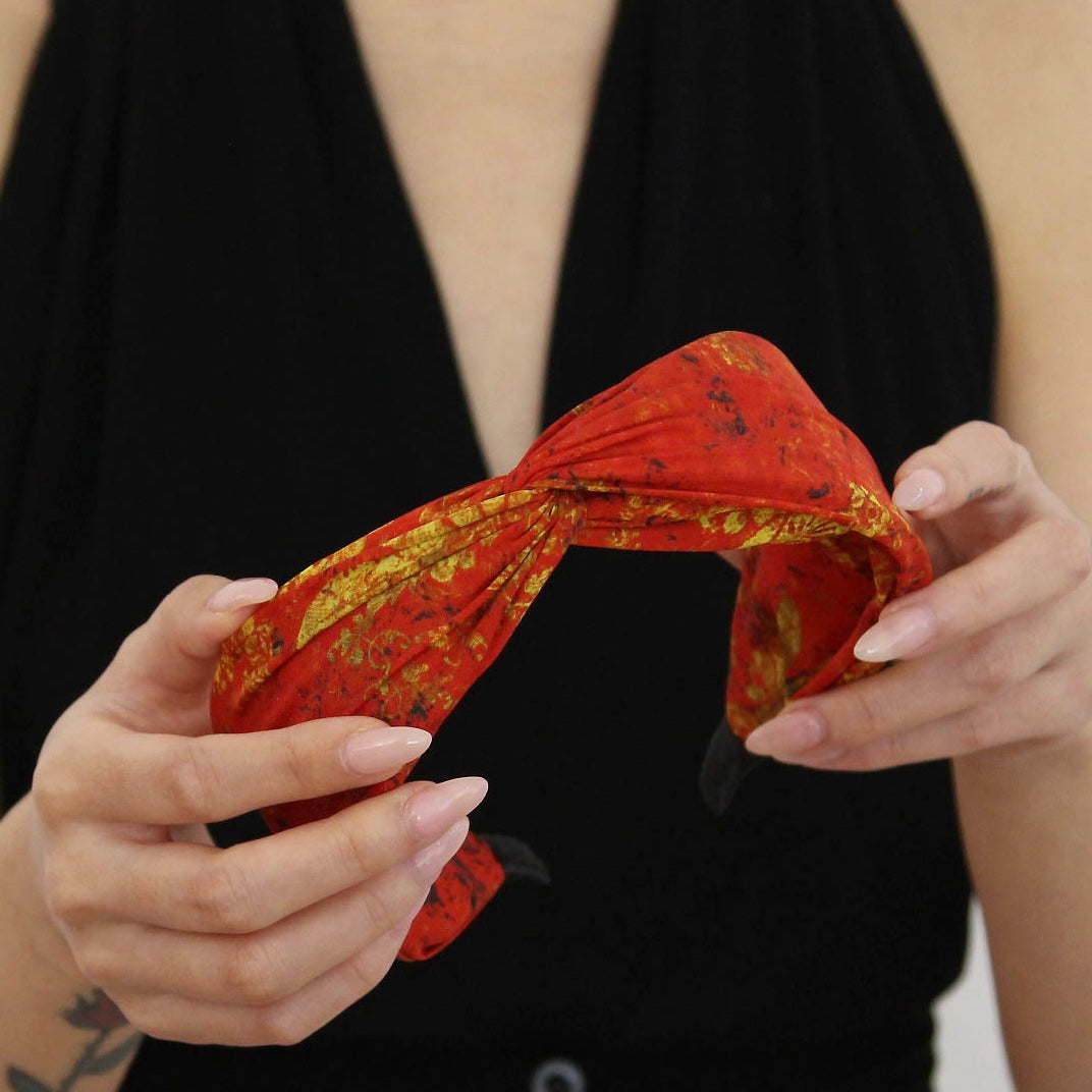 Dahlia” Colorful Floral Pattern Knotted Style Silk Headband