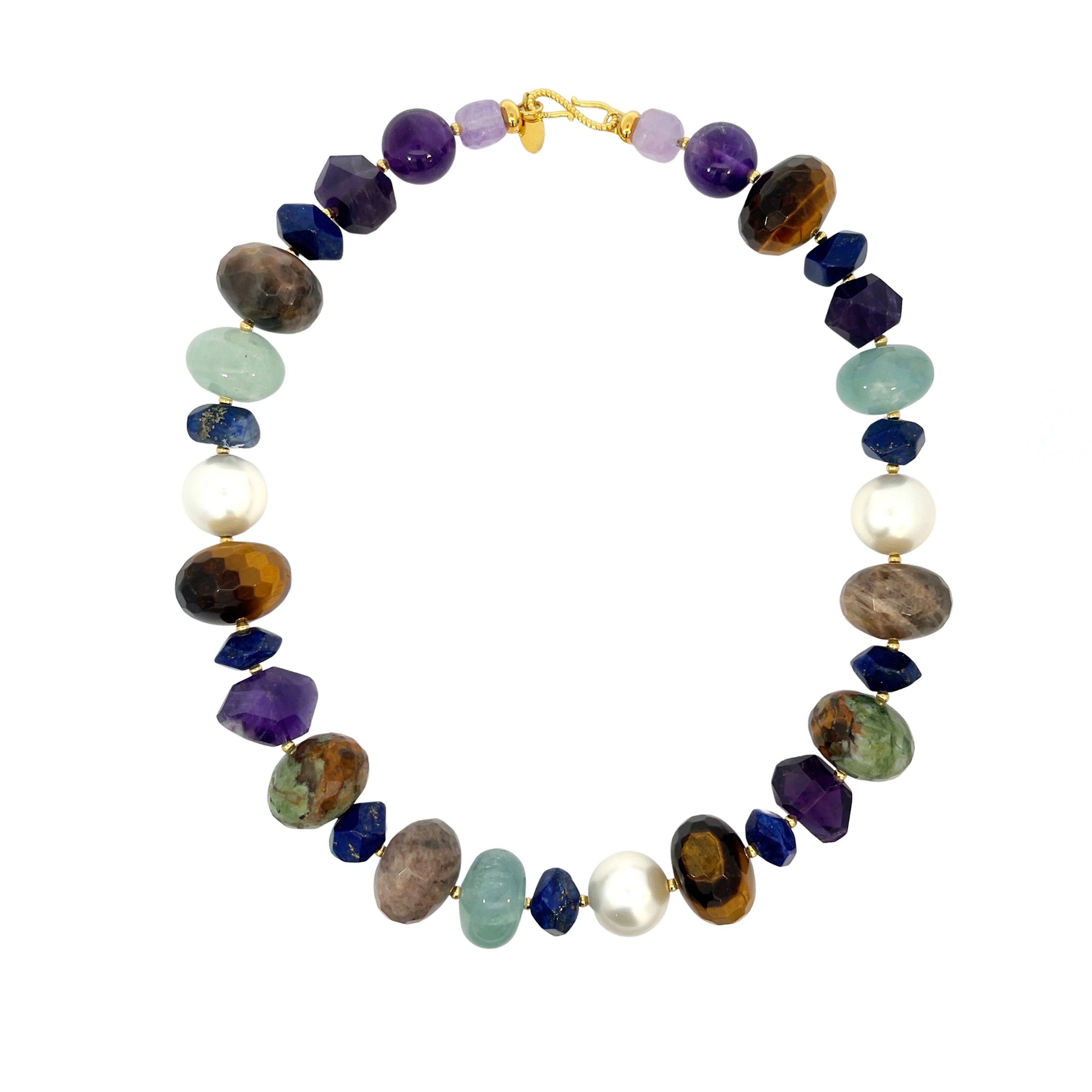 "Pearl Party " Swarovski Pearl, Lapis Lazuli and Gemstones Necklace