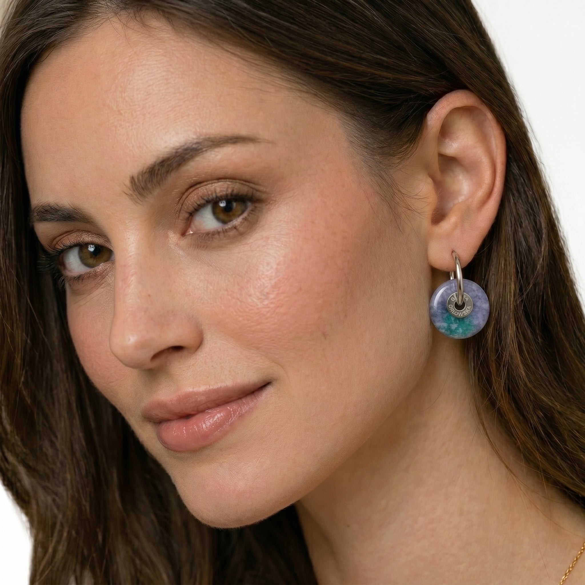 "CIAMBELLA" 2CM Green & Purple Agate Earrings
