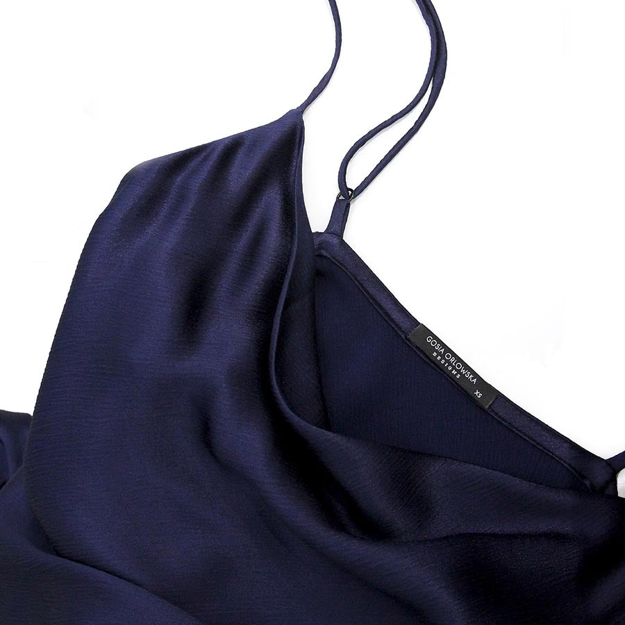 "ANIA" TEXTURED ACETATE LONG DRESS - MIDNIGHT BLUE