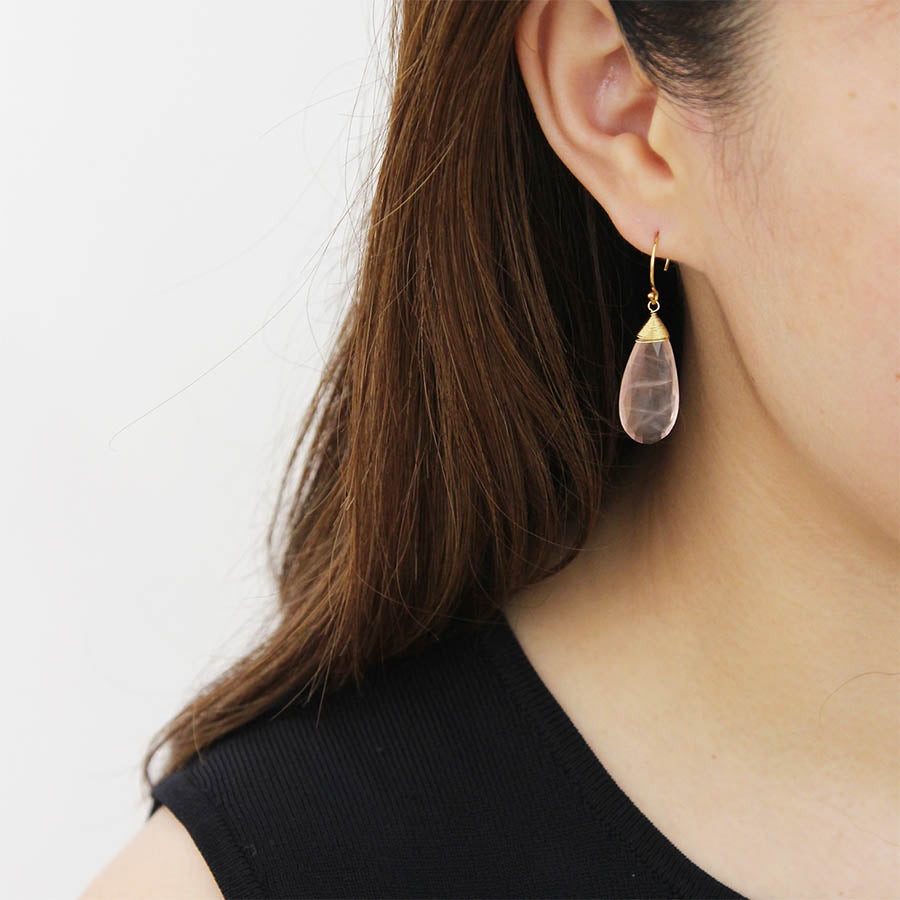 “Ava” Rose Quartz Long Oval Drop Earrings