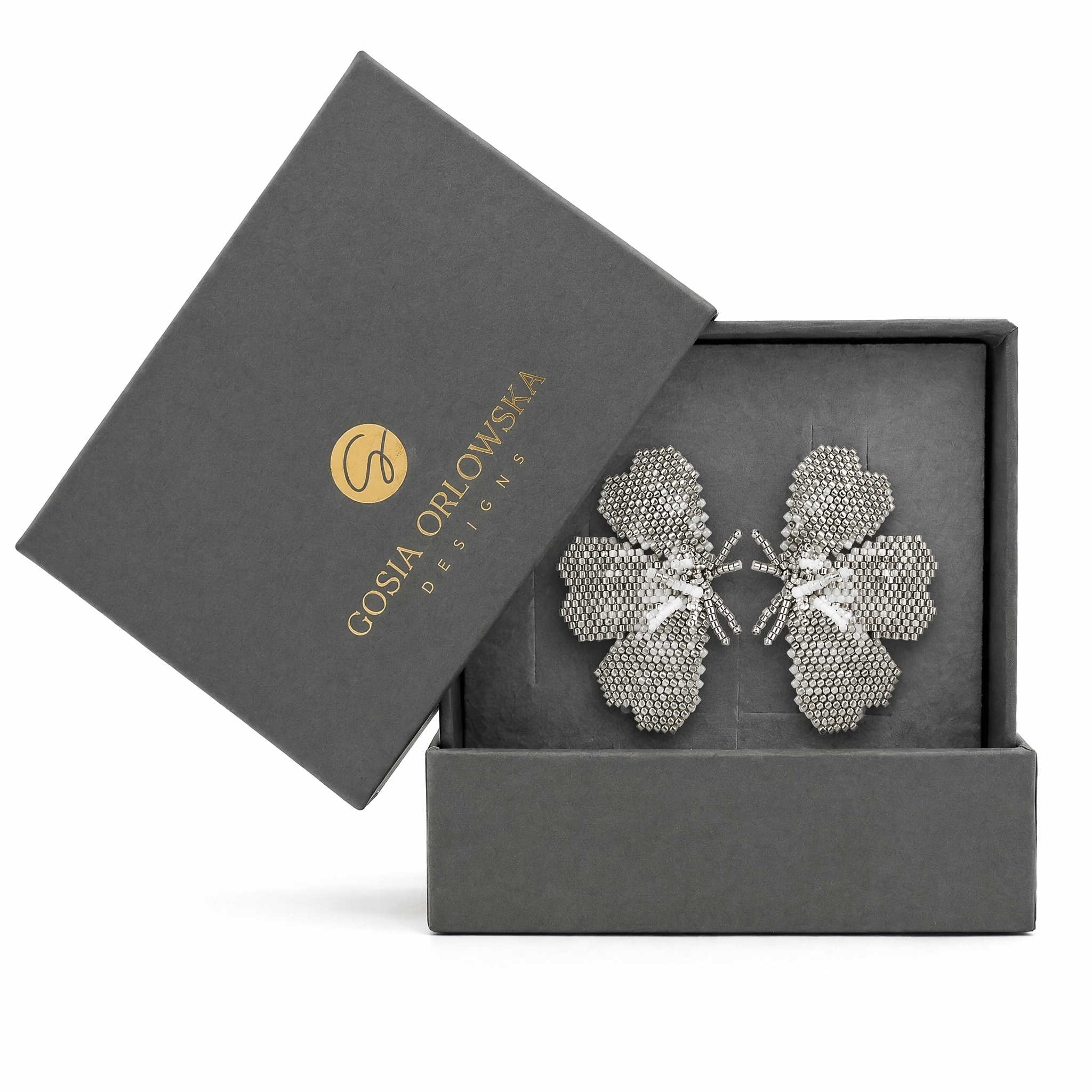 "NOLA" BEADED SILVERY BUTTERFLY EARRINGS