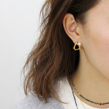 “Pearlie” 925 sterling silver Pearl Bamboo Hoop Earrings