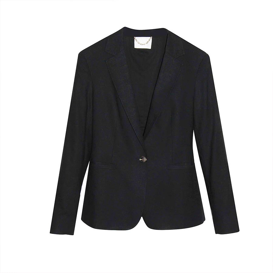 "BETTY" MIX COTTON & LINEN BLAZER - BLACK