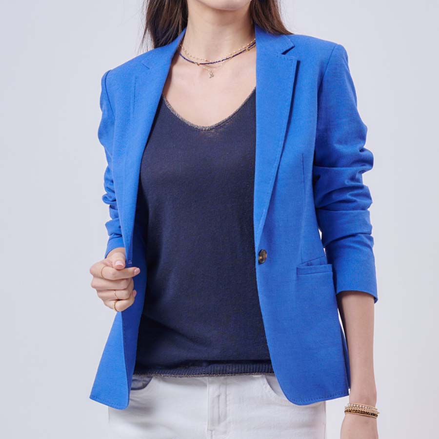 "BETTY" MIX COTTON & LINEN BLAZER - BLUE ORCHID