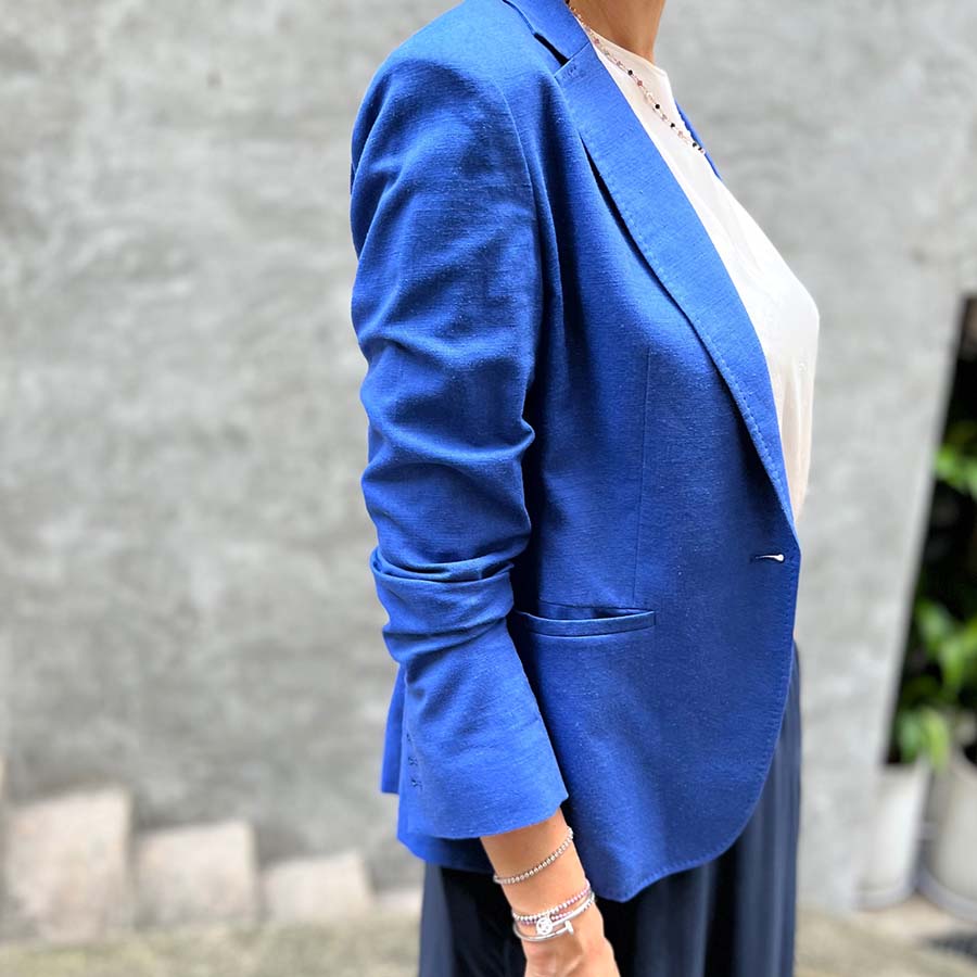 "BETTY" MIX COTTON & LINEN BLAZER - BLUE ORCHID