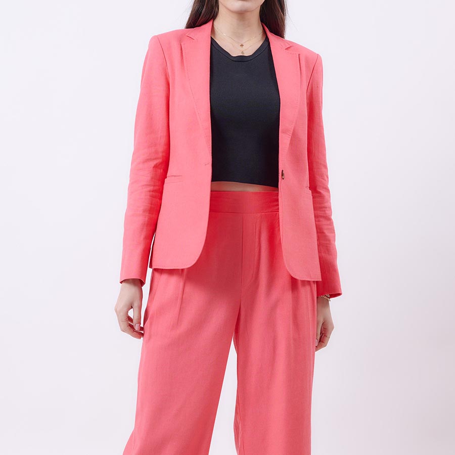 "BETTY" MIX COTTON & LINEN BLAZER - LIGHT CARMINE PINK