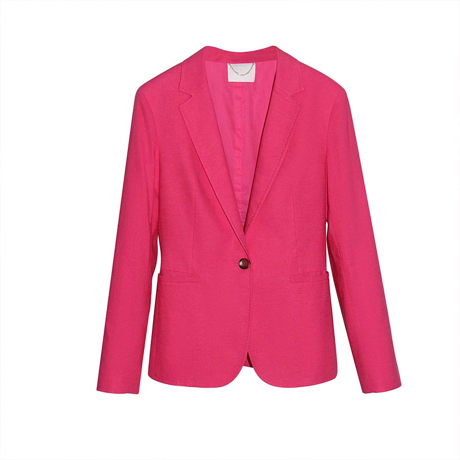 "BETTY" MIX COTTON & LINEN BLAZER - CERISE PINK