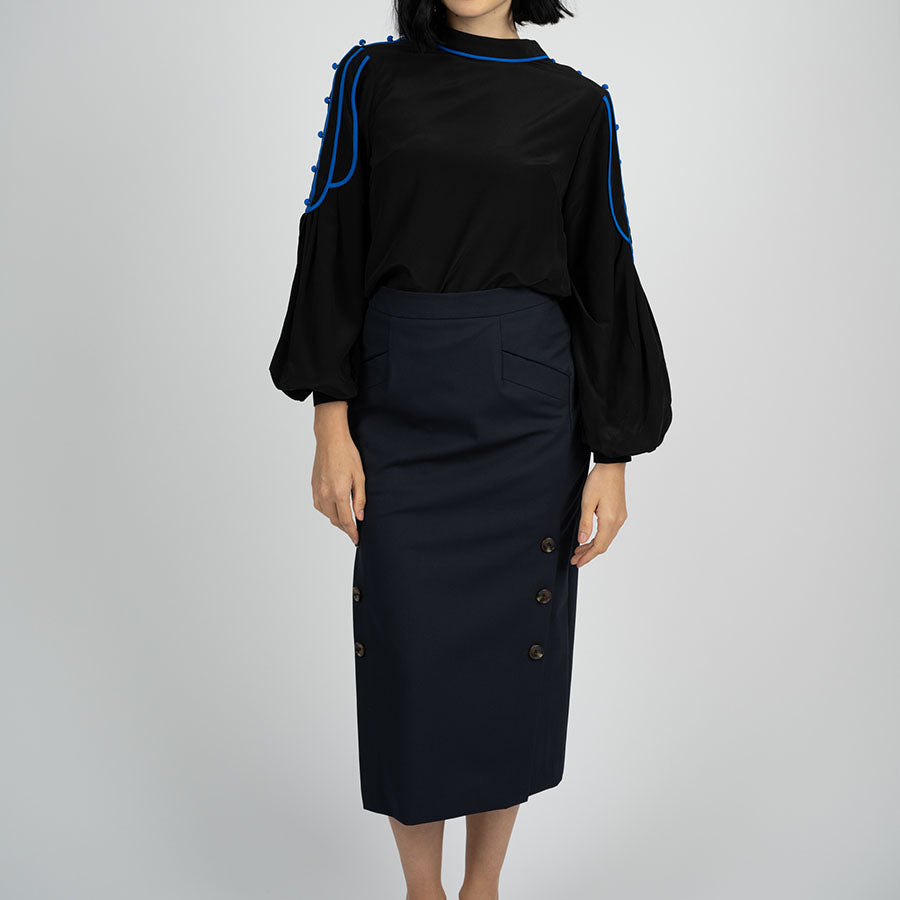 “Bianka”  Button Skirt - Black