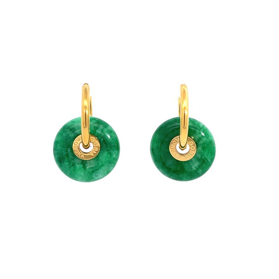 Ciambella 2 cm Thick Single Stone Earrings (Green Agate)