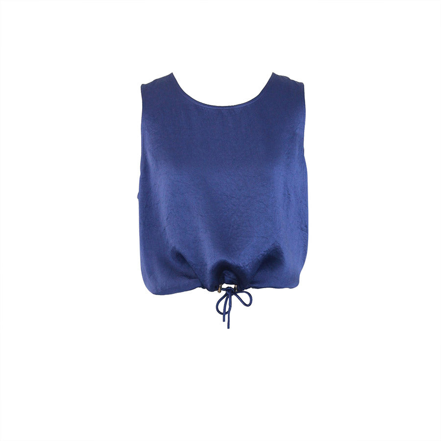 “Aurora” Acetate Jump-Waist Top - Indigo Blue